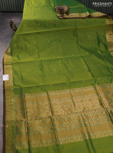 Kanchipuram silk cotton saree green with zari woven buttas and thread & zari woven border