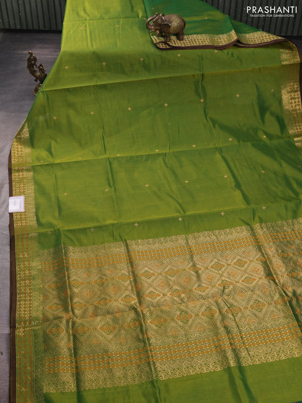 Kanchipuram silk cotton saree green with zari woven buttas and thread & zari woven border