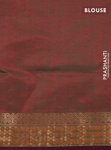 Kanchipuram silk cotton saree manthulir green and maroon with zari woven buttas and zari woven border