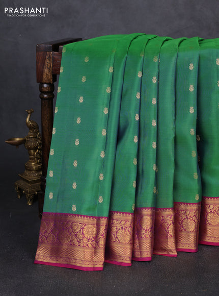 Kanchipuram silk saree green and magenta pink with allover zari woven 1000 buttas and rich zari woven border