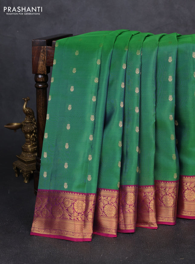 Kanchipuram silk saree green and magenta pink with allover zari woven 1000 buttas and rich zari woven border