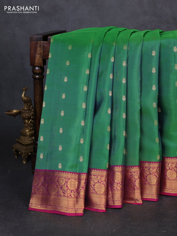 Kanchipuram silk saree green and magenta pink with allover zari woven 1000 buttas and rich zari woven border