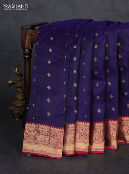 Kanchipuram silk saree dark blue and magenta pink with allover zari woven 1000 buttas and rich zari woven border
