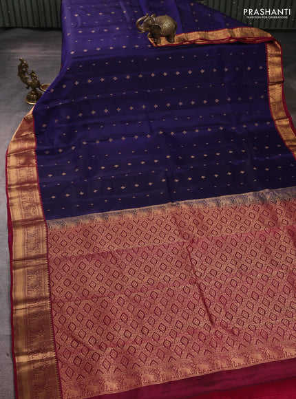 Kanchipuram silk saree dark blue and magenta pink with allover zari woven 1000 buttas and rich zari woven border