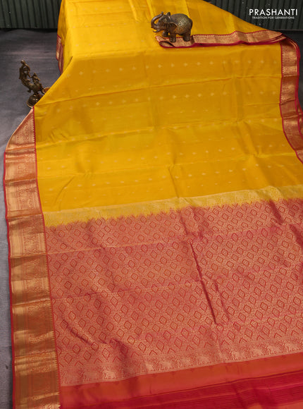 Kanchipuram silk saree mango yellow and pink with allover zari woven 1000 buttas and rich zari woven border