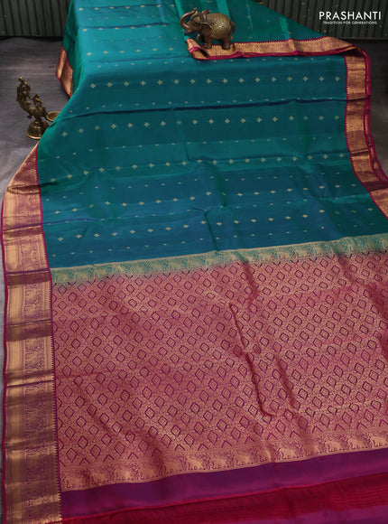 Kanchipuram silk saree green and magenta pink with allover zari woven 1000 buttas and rich zari woven border