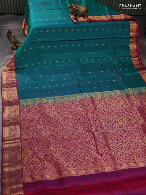 Kanchipuram silk saree green and magenta pink with allover zari woven 1000 buttas and rich zari woven border