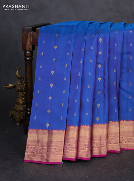 Kanchipuram silk saree blue and purple with allover zari woven 1000 buttas and rich zari woven border