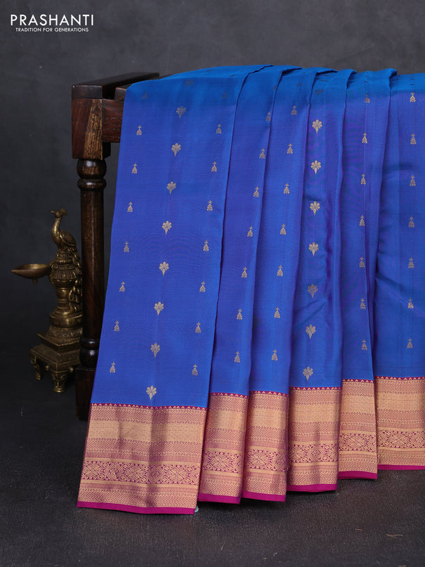 Kanchipuram silk saree blue and purple with allover zari woven 1000 buttas and rich zari woven border
