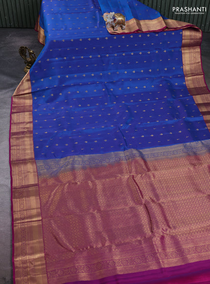 Kanchipuram silk saree blue and purple with allover zari woven 1000 buttas and rich zari woven border