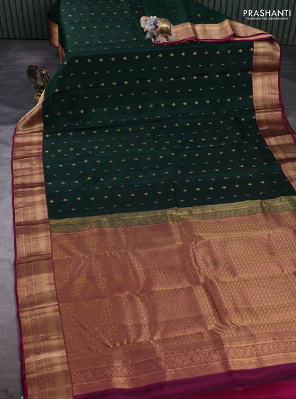 Kanchipuram silk saree bottle green and dark magenta pink with allover zari woven 1000 buttas and rich zari woven border