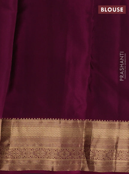 Kanchipuram silk saree bottle green and dark magenta pink with allover zari woven 1000 buttas and rich zari woven border