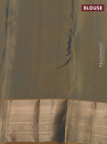 Kanchipuram silk saree teal blue and mustard yellow with allover zari woven 1000 buttas and rich zari woven border