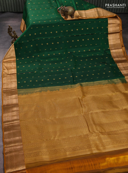 Kanchipuram silk saree green and mustard yellow with allover zari woven 1000 buttas and rich zari woven border