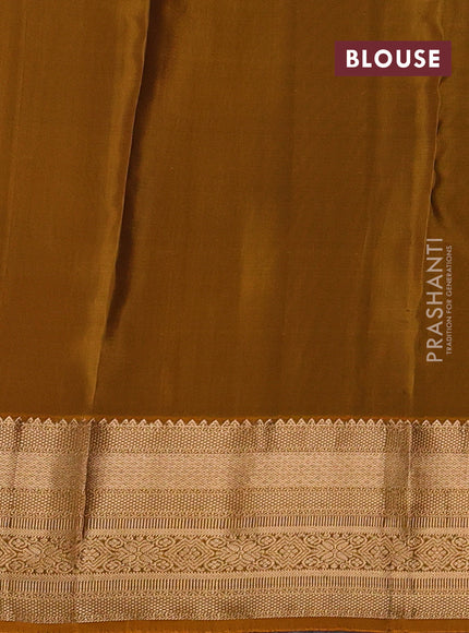 Kanchipuram silk saree green and mustard yellow with allover zari woven 1000 buttas and rich zari woven border