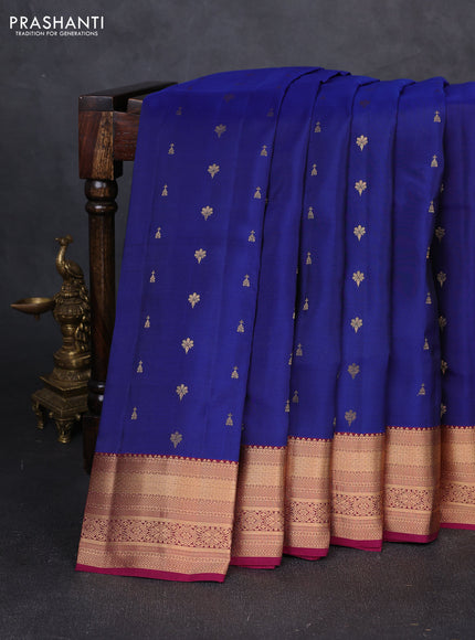Kanchipuram silk saree blue and magenta pink with allover zari woven 1000 buttas and rich zari woven border