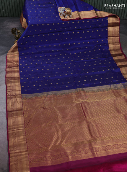 Kanchipuram silk saree blue and magenta pink with allover zari woven 1000 buttas and rich zari woven border