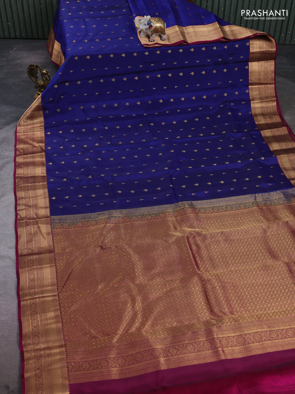 Kanchipuram silk saree blue and magenta pink with allover zari woven 1000 buttas and rich zari woven border