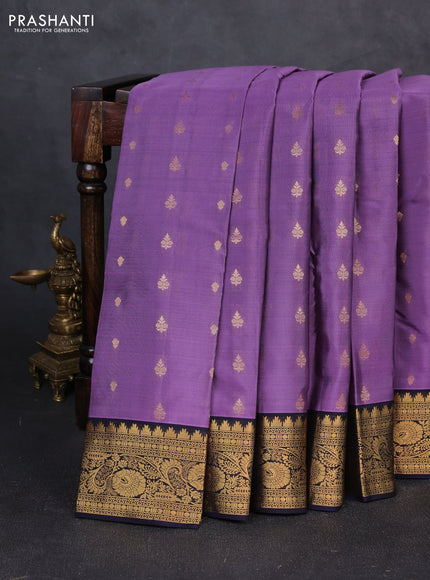 Kanchipuram silk saree lavender and jamun shade with allover zari woven 1000 buttas and rich zari woven border