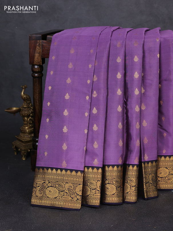 Kanchipuram silk saree lavender and jamun shade with allover zari woven 1000 buttas and rich zari woven border