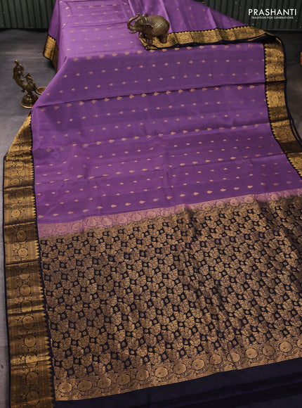 Kanchipuram silk saree lavender and jamun shade with allover zari woven 1000 buttas and rich zari woven border