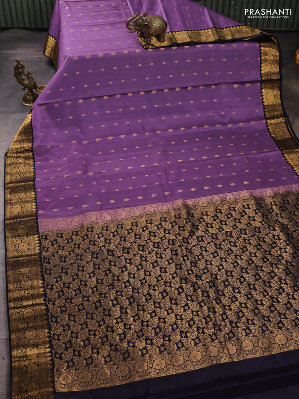 Kanchipuram silk saree lavender and jamun shade with allover zari woven 1000 buttas and rich zari woven border