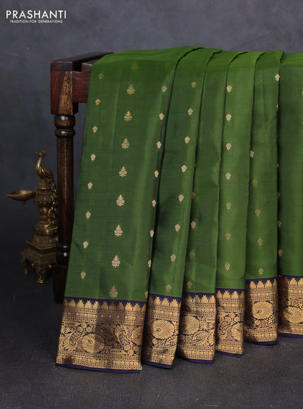 Kanchipuram silk saree sap green and jamun shade with allover zari woven 1000 buttas and rich zari woven border