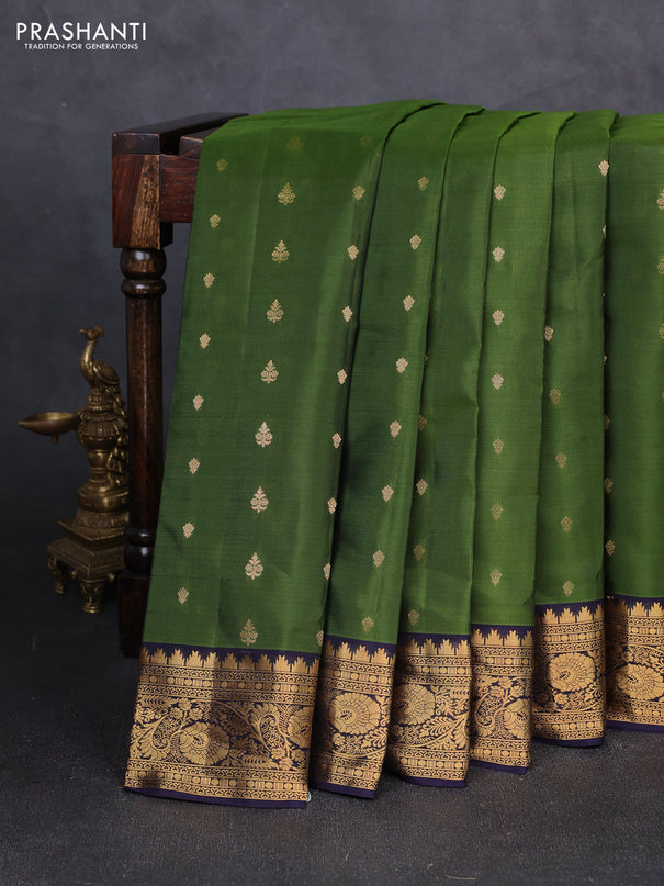 Kanchipuram silk saree sap green and jamun shade with allover zari woven 1000 buttas and rich zari woven border