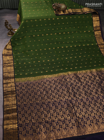 Kanchipuram silk saree sap green and jamun shade with allover zari woven 1000 buttas and rich zari woven border