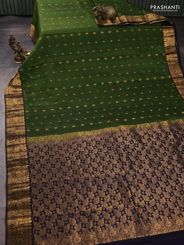 Kanchipuram silk saree sap green and jamun shade with allover zari woven 1000 buttas and rich zari woven border