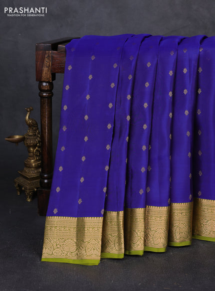 Kanchipuram silk saree blue and mehendi green with allover zari woven 1000 buttas and rich zari woven border