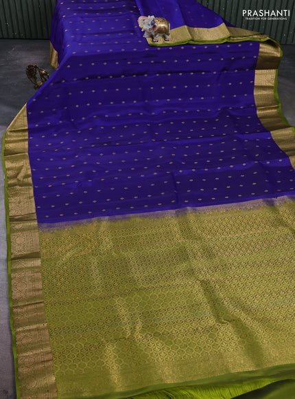 Kanchipuram silk saree blue and mehendi green with allover zari woven 1000 buttas and rich zari woven border