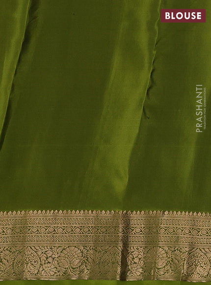 Kanchipuram silk saree blue and mehendi green with allover zari woven 1000 buttas and rich zari woven border
