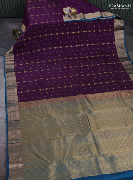 Kanchipuram silk saree purple and cs blue with allover zari woven 1000 buttas and rich zari woven border