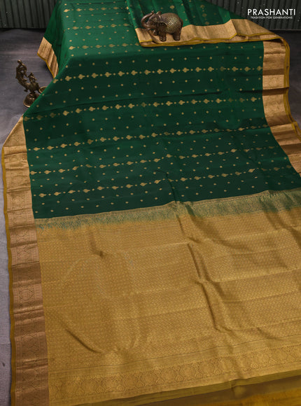 Kanchipuram silk saree green and dark mustard with allover zari woven 1000 buttas and rich zari woven border