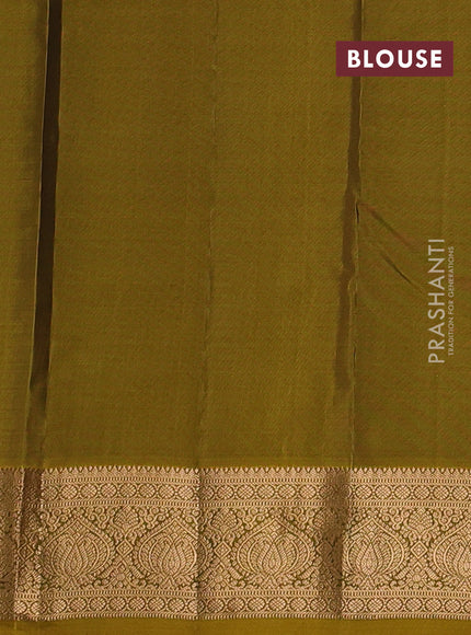 Kanchipuram silk saree green and dark mustard with allover zari woven 1000 buttas and rich zari woven border