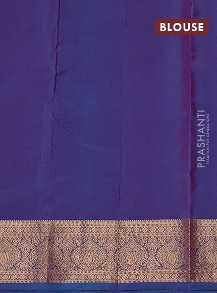 Kanchipuram silk saree pink and dual shade of blue with allover zari woven 1000 buttas and rich zari woven border