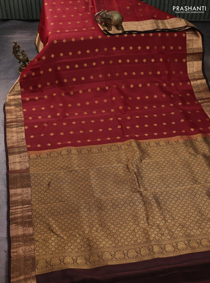 Kanchipuram silk saree maroon and coffee brown with allover zari woven 1000 buttas and rich zari woven border