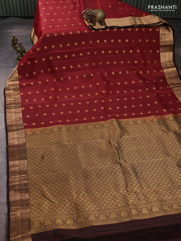 Kanchipuram silk saree maroon and coffee brown with allover zari woven 1000 buttas and rich zari woven border