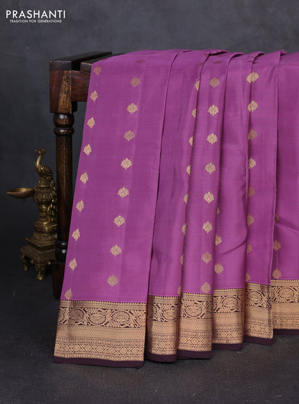Kanchipuram silk saree lavender shade and coffee brown with allover zari woven buttas and rich zari woven border