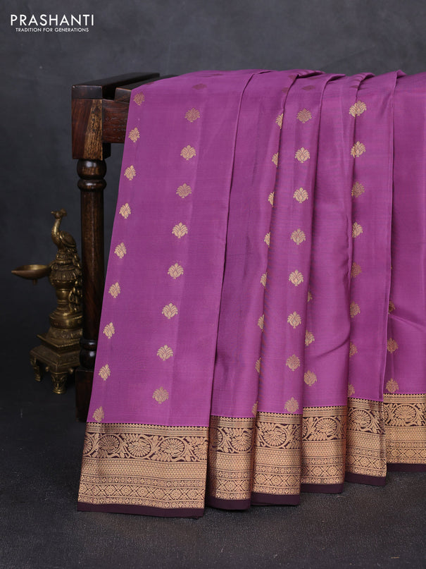 Kanchipuram silk saree lavender shade and coffee brown with allover zari woven buttas and rich zari woven border