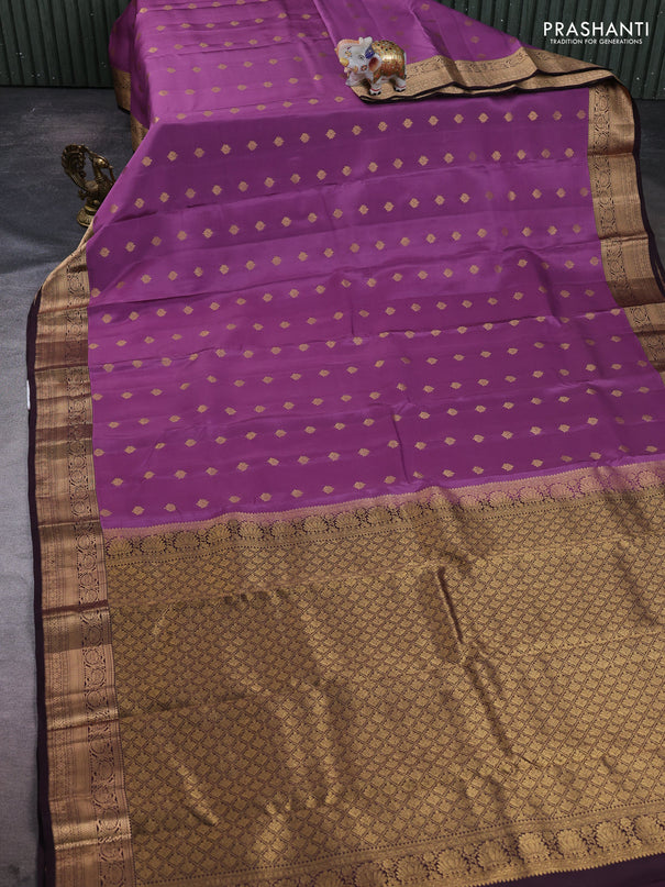 Kanchipuram silk saree lavender shade and coffee brown with allover zari woven buttas and rich zari woven border