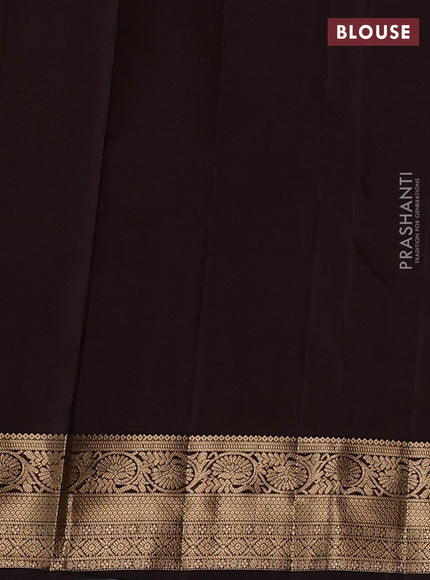Kanchipuram silk saree dark mustard and coffee brown with allover zari woven buttas and rich zari woven border