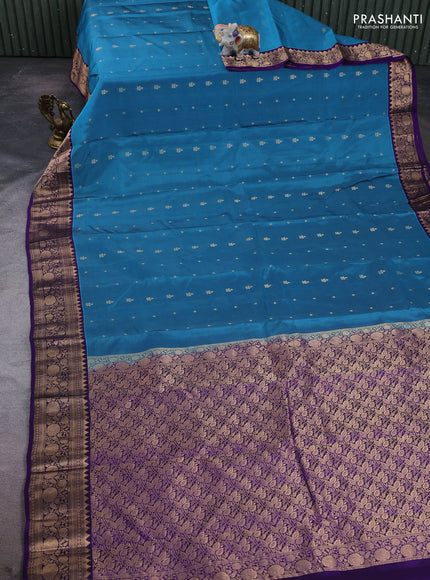 Kanchipuram silk saree blue and violet with allover zari woven buttas and rich zari woven border