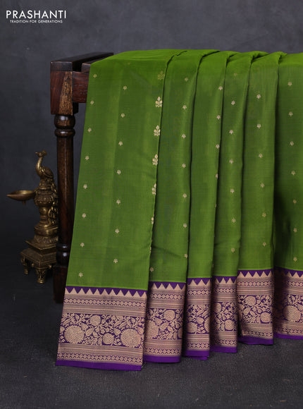 Kanchipuram silk saree green and violet with allover zari woven buttas and rich zari woven border