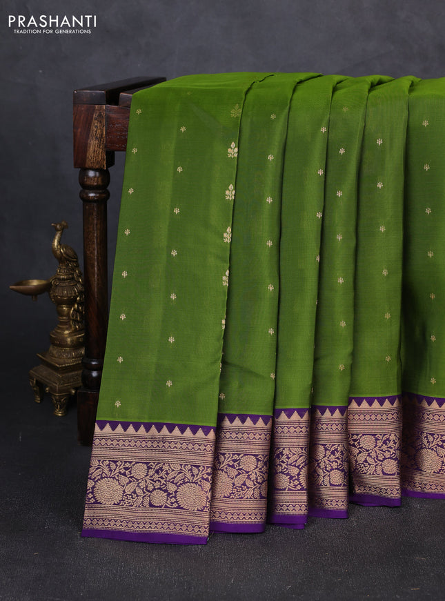Kanchipuram silk saree green and violet with allover zari woven buttas and rich zari woven border