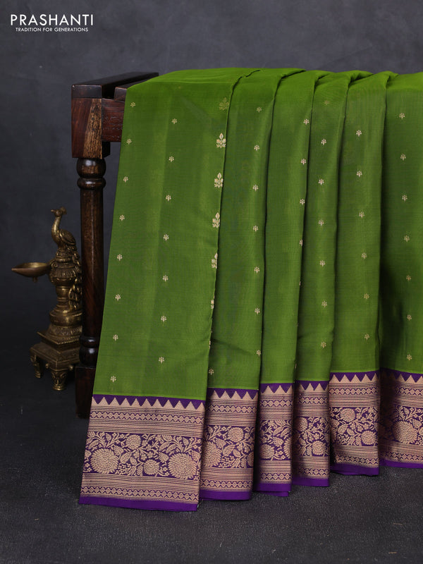Kanchipuram silk saree green and violet with allover zari woven buttas and rich zari woven border