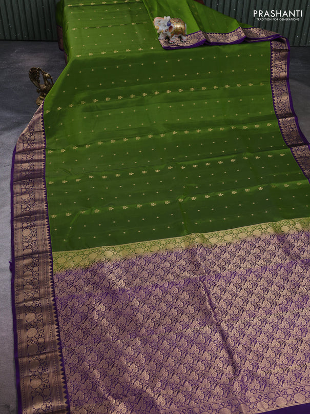 Kanchipuram silk saree green and violet with allover zari woven buttas and rich zari woven border