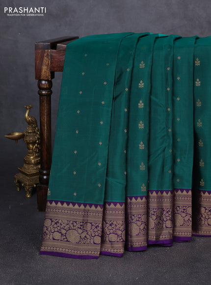 Kanchipuram silk saree peacock green and violet with allover zari woven 1000 buttas and rich zari woven border