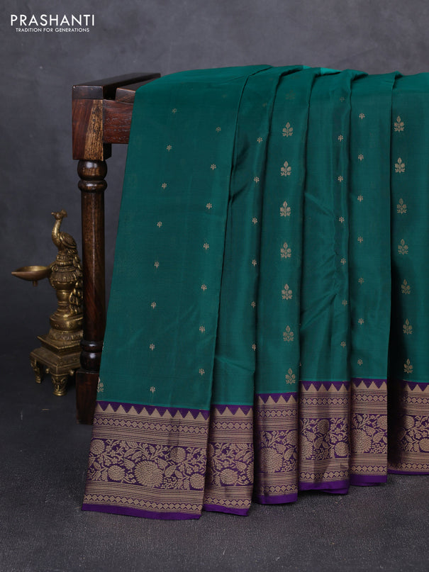 Kanchipuram silk saree peacock green and violet with allover zari woven 1000 buttas and rich zari woven border